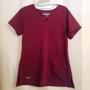 Grey's Anatomy Notch Neck 2 Pocket Scrub Top Wine